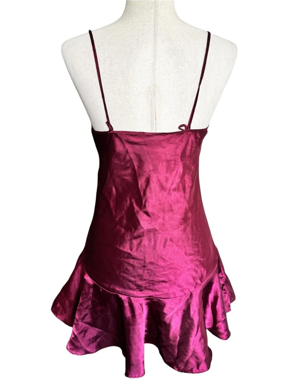 Vintage Magenta Satin Lace-Trim Slip Dress Nightie